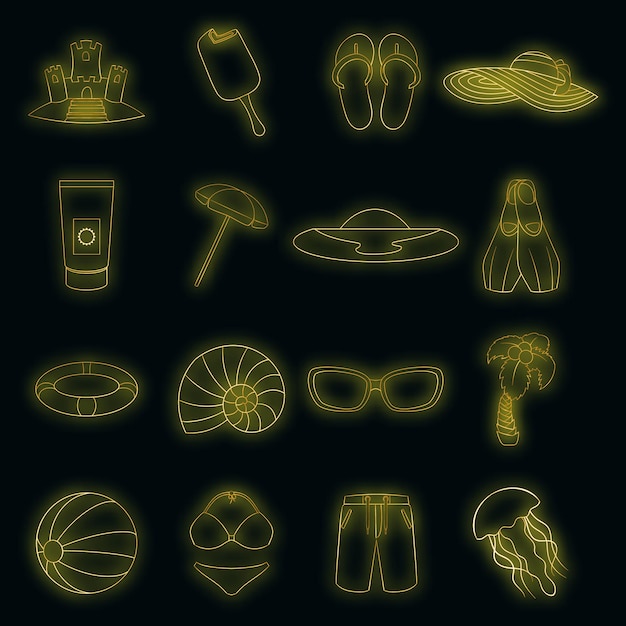 Sea tour icons set vector neon