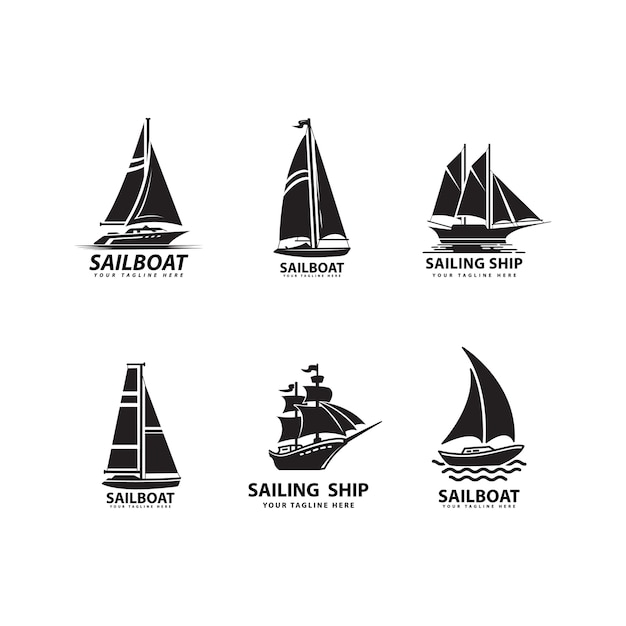 Vector sea transport vehicle   design sailboat silhouettes set