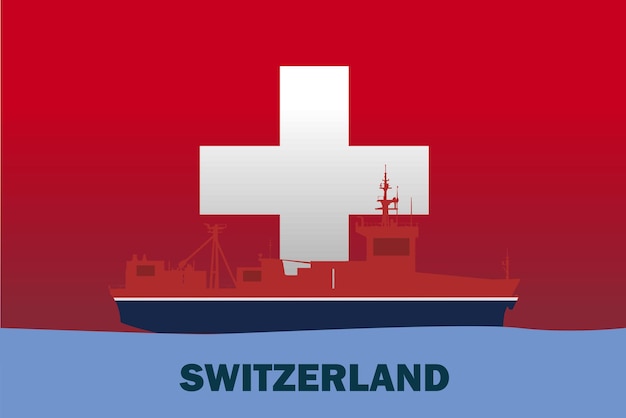 Sea transport with Switzerland flag bulk carrier or big ship on sea cargo and logistics
