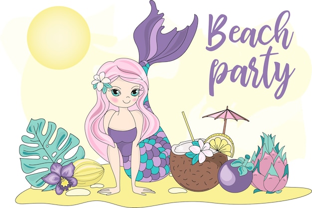 Vector sea travel clipart color vector illustration set beach party