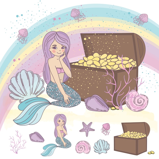 Sea treasure reizen vector illustratie set