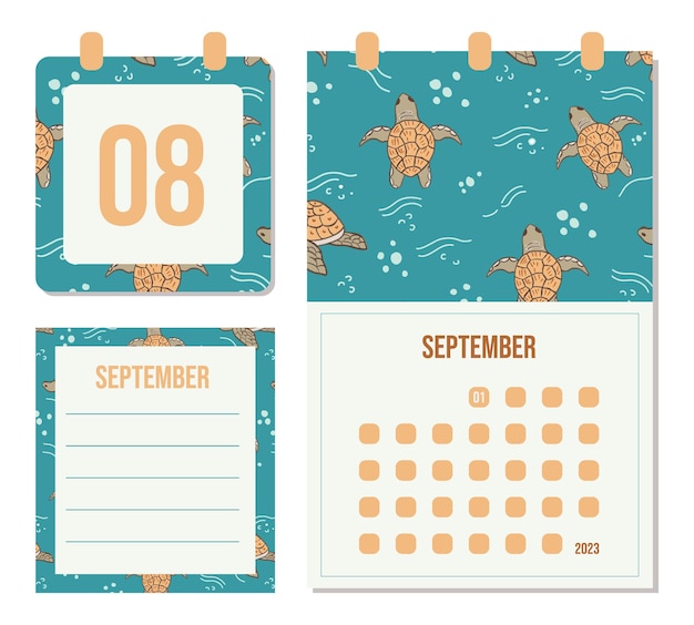 Sea turtle calendar month of September