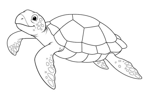 Vector sea turtle cartoon animal illustration bw