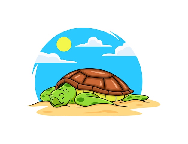 Sea turtle relax on beach cartoon