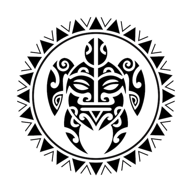 Sea turtle round circle ornament Maori style Tattoo sketch