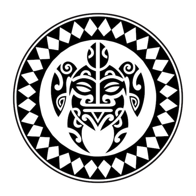 Sea turtle round circle ornament Maori style Tattoo sketch