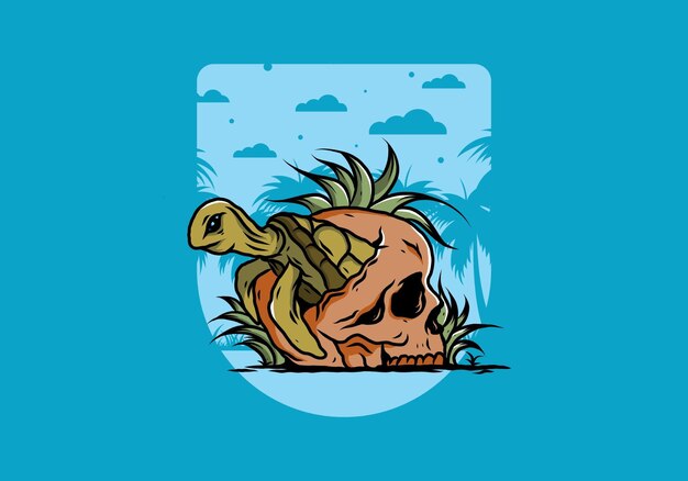 Vector sea turtle in the skull illustration