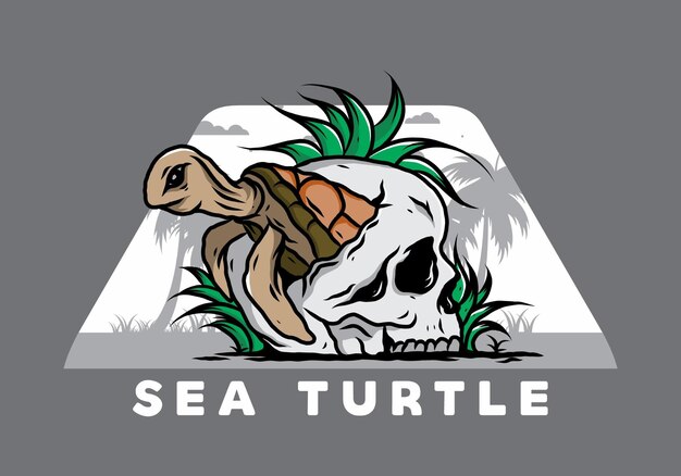 Sea turtle in the skull illustration