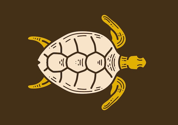 Vettore disegno d'arte vintage retrò di nuoto tartaruga marina