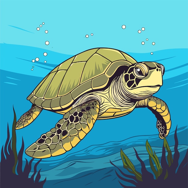 Sea Turtle Turquoise Oceanlife Cartoon Vector Illustration
