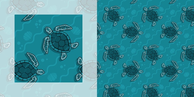 Морские черепахи летом бесшовный фон