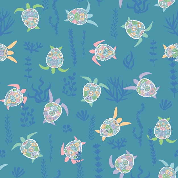 Sea turtles vector seamless pattern