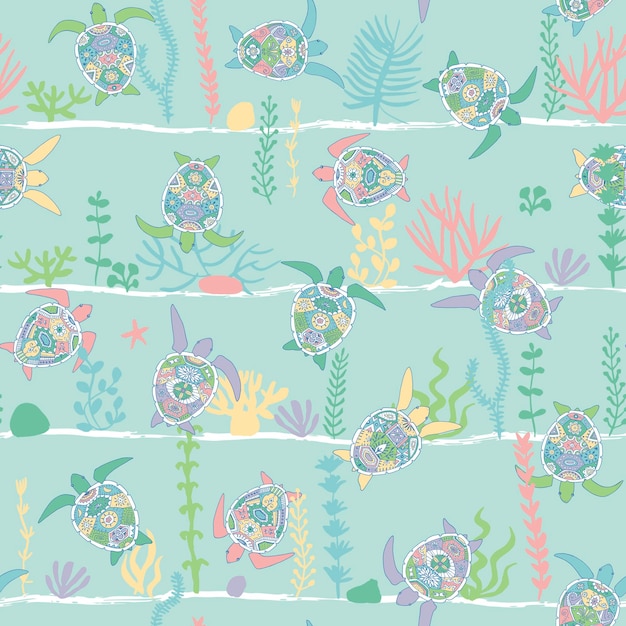 Sea turtles vector seamless pattern