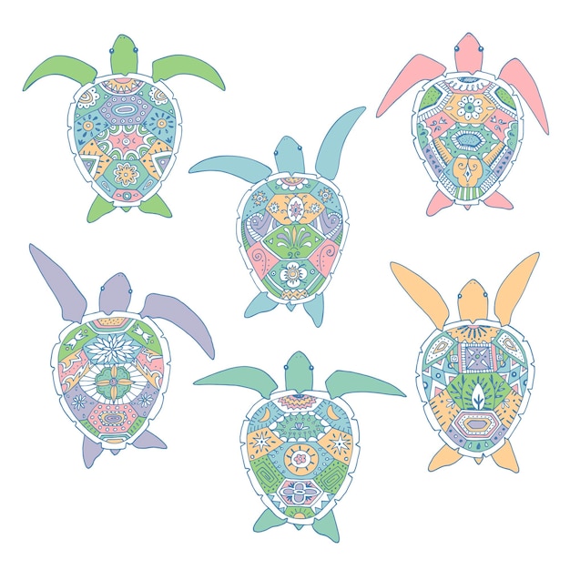 Sea turtles vector water animals illustrations set