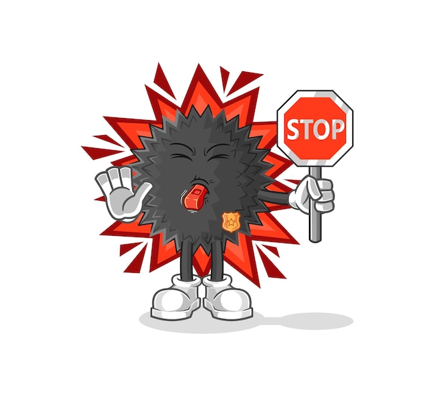 Sea urchin holding stop sign cartoon mascot vector