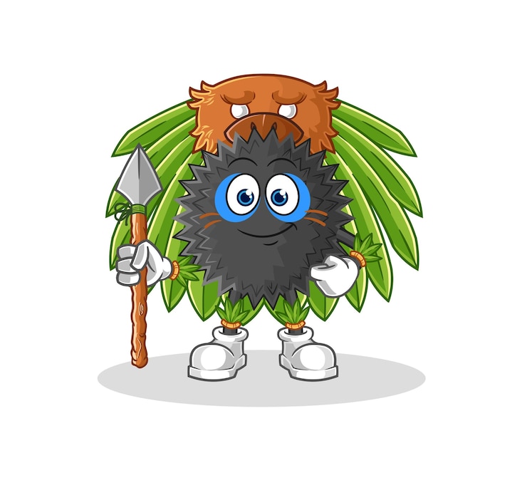 Vector sea urchin tribal man mascot cartoon vector