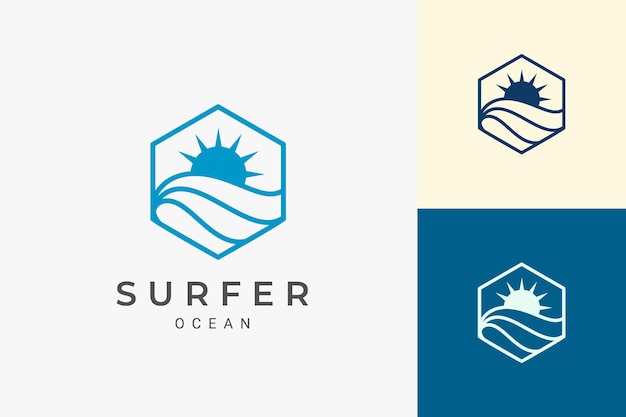 Sea or waterfront logo in simple and clean hexagon shape