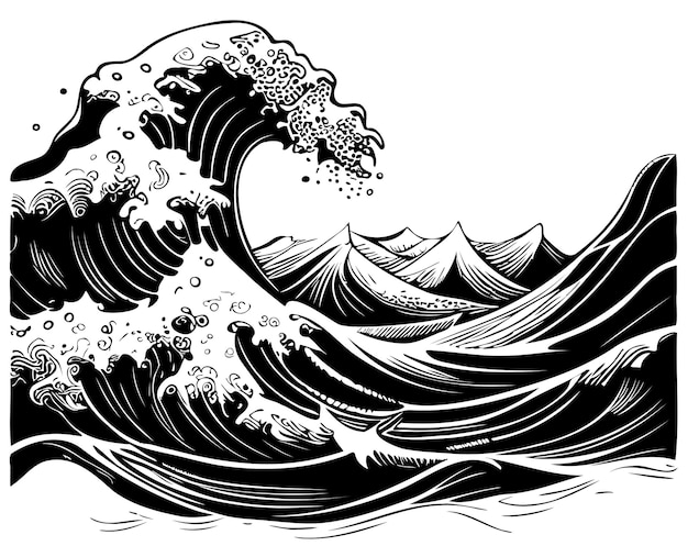 Vector sea wave hand drawn sketch vector illustration nature