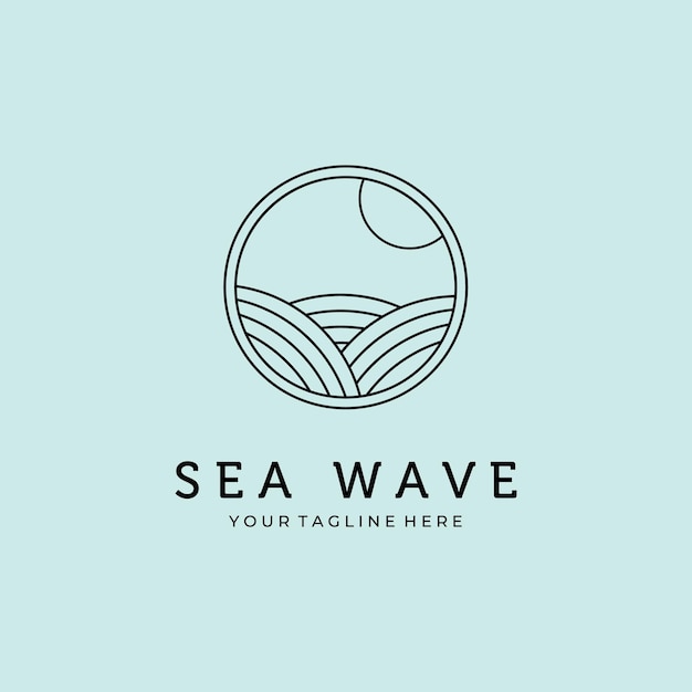 Sea wave line art minimalist logo vector design