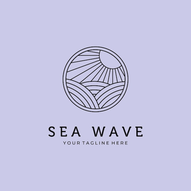 Sea wave line art minimalist logo vector design