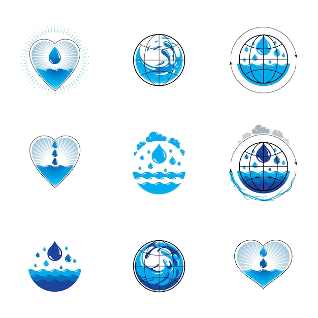 Logotipo di vettore della spruzzata dell'onda del mare. tema della giornata mondiale dell'acqua. concetto di protezione dell'ambiente.