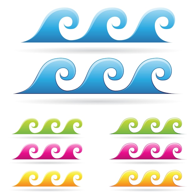 Vector sea waves in blue green orange and magenta colors