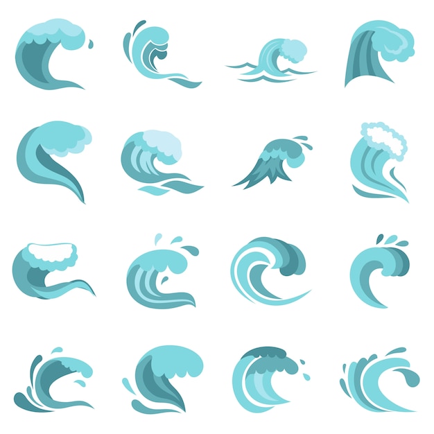 Vector sea waves set flat icons