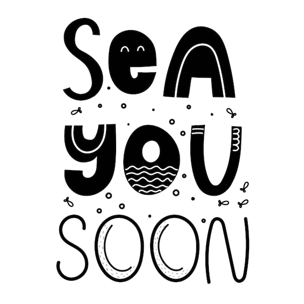 sea you soon hand drawing lettering decoration elements