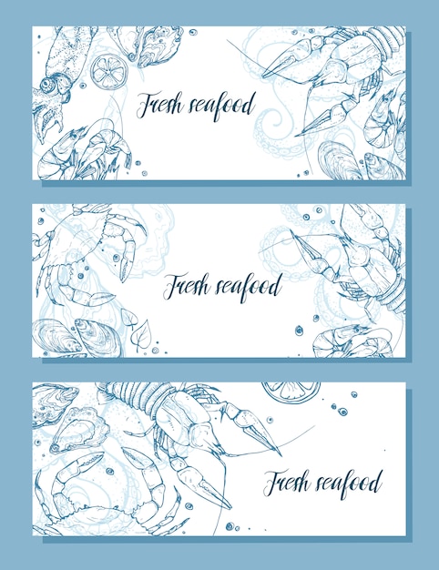 Vector seafood   banner set