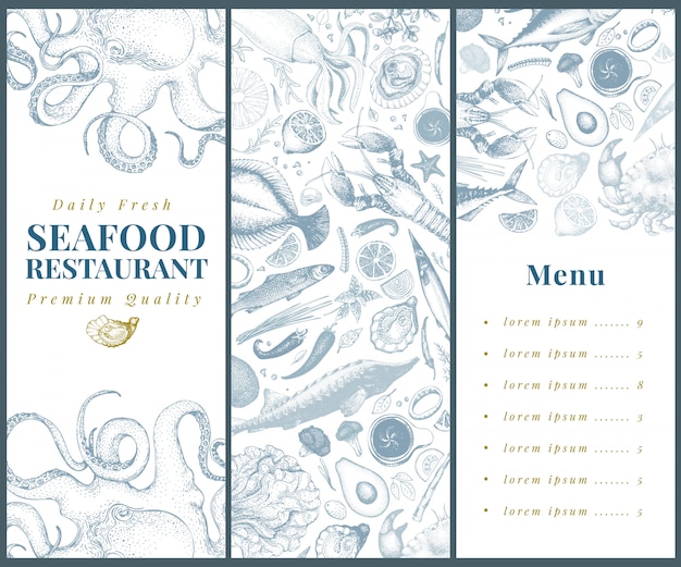 Seafood banner vector template set.