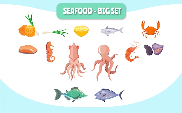 Seafood big set illustration concept food