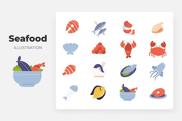 Vector seafood elements illustration design set