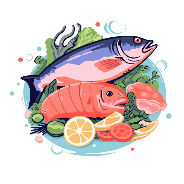 Vector seafood fish in cartoon style