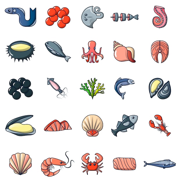 Vector seafood fish ocean icons set