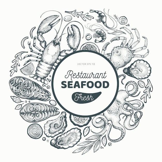 Seafood and fish for a restaurant in a circle