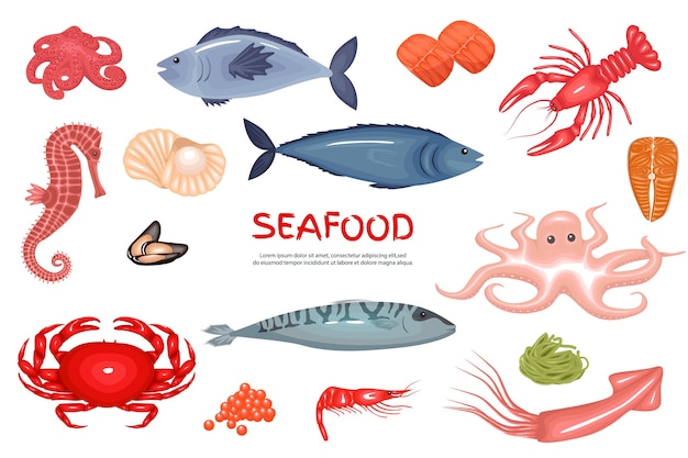 seafood icons set