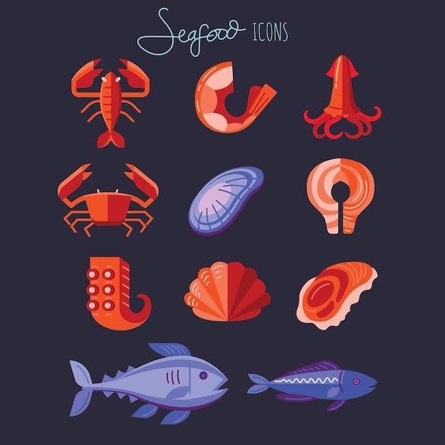 Insieme dell'illustrazione dei frutti di mare