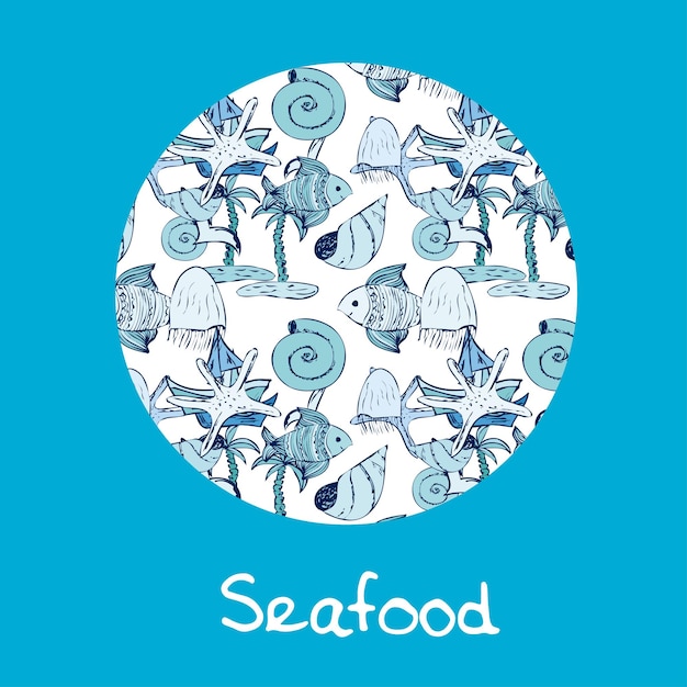 Vector seafood label hand drawn illustration