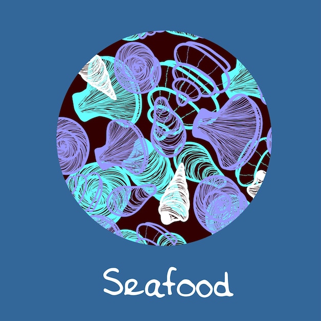 Vector seafood label hand drawn illustration