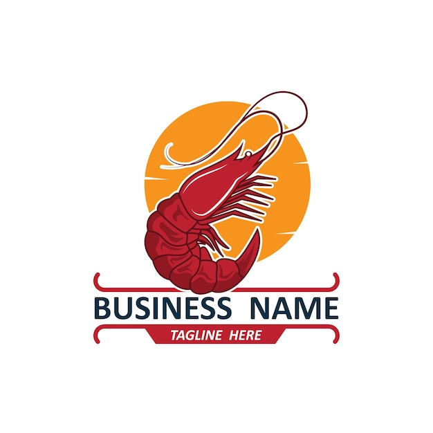 Progettazione del logo dei frutti di mare logo del ristorante di granchi e gamberetti freschi per l'etichetta del prodotto e del negozio di frutti di mar.