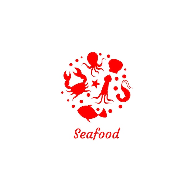 seafood logo and emblem linear shape vector design