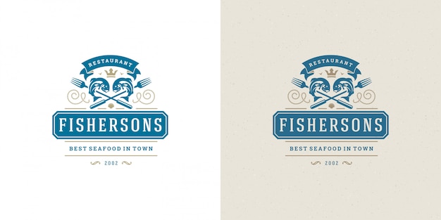 Seafood logo or sign vector illustration fish market and restaurant emblem template design fish