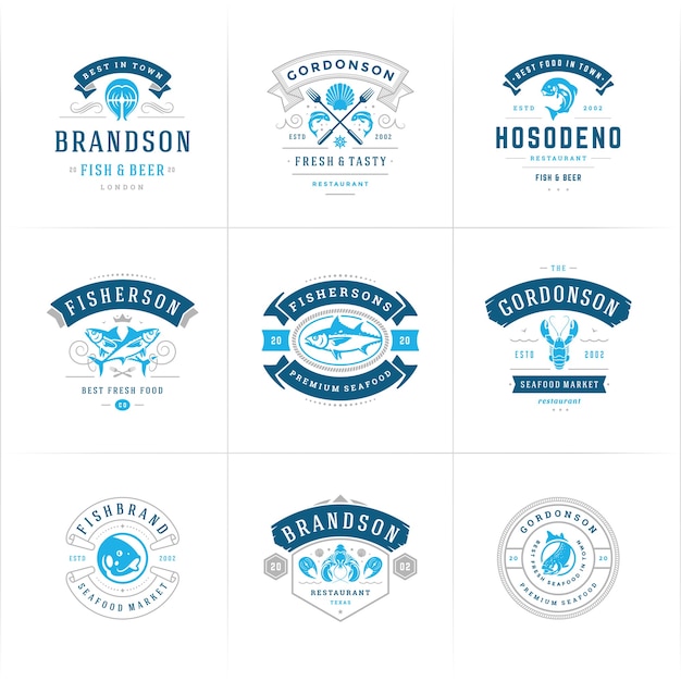 Seafood logos or signs set