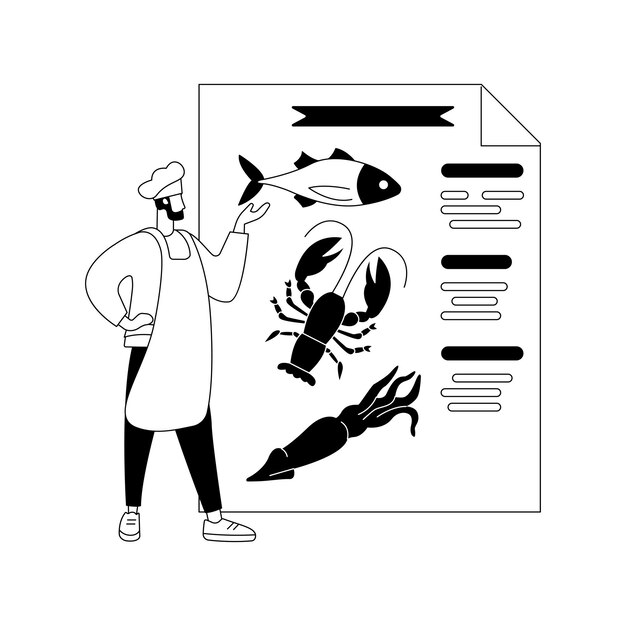 Vector seafood menu abstract concept vector illustration seafood nutrition diet marine products shop fish house food delivery inhouse kitchen pescatarian diet protein source abstract metaphor