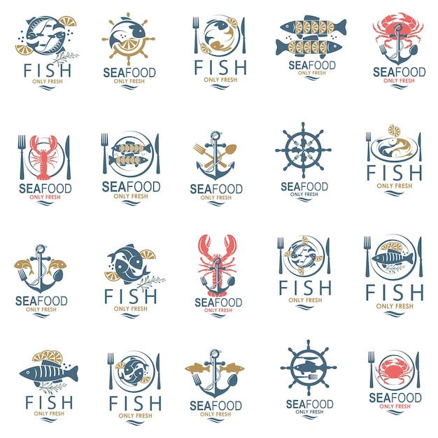 Seafood menu design set