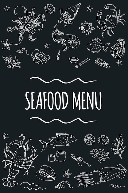 Векторная иллюстрация страницы шаблона меню морепродуктов