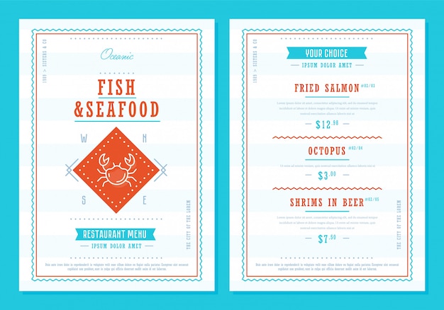 Vector seafood menu  template vectror