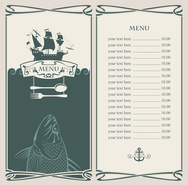 seafood menu with sailboat