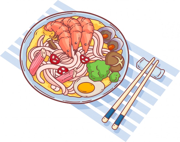 Seafood noodles illustration