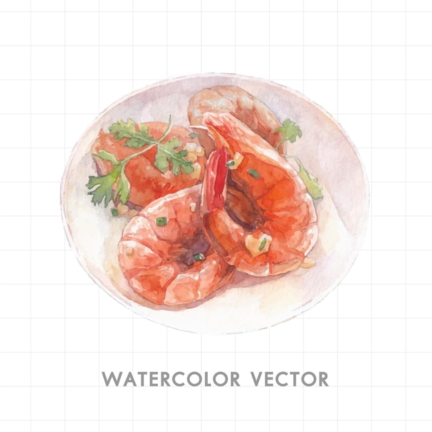 Seafood painted in watercolor